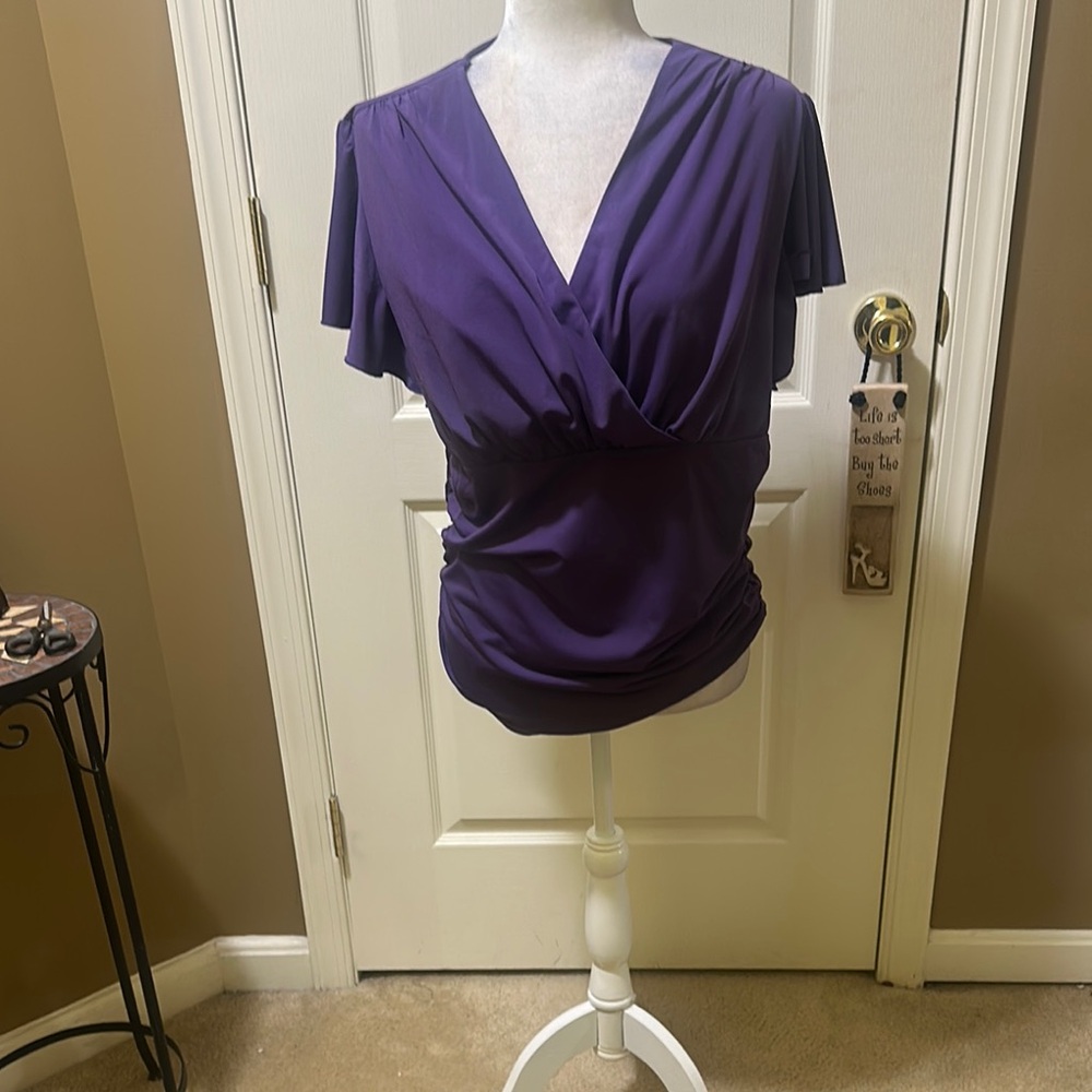 Grace Karin Purple Flutter Sleeve Wrap Blouse